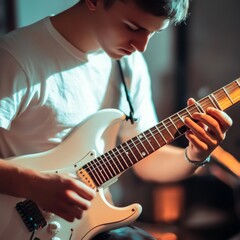Electric guitar performance by male guitarist