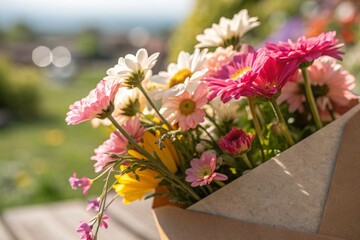 Miniature Floral Mail: Tilt-Shift Photo of Colorful Flowers in Envelope