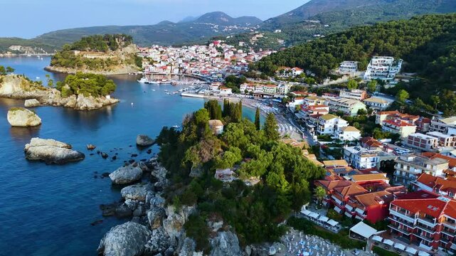 Aerial view of Parga, in the region of Preveza in Epirus, Greece