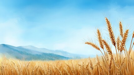 Naklejka premium A field of golden wheat with a soft breeze rippling through the stalks