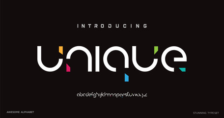 Abstract digital technology logo font alphabet. Minimal modern urban fonts for logo, brand etc. Typography typeface uppercase lowercase and number. vector illustration