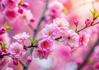 Obraz premium Miniature Pink Cherry Blossoms Branch, Spring, Tilt-Shift, Macro Photography