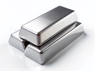Miniature Silver Bars, Precious Metal Ingots, White Background, Tilt-Shift Photography Stock Photo