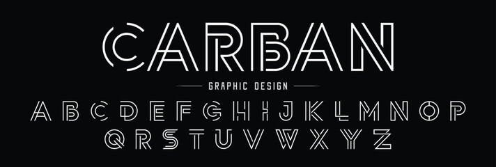 Creative Double line monogram alphabet and tech fonts. Lines font regular uppercase and lowercase. Vector illustration.
