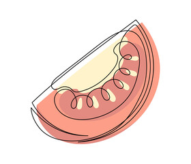 Red tomato slice contour line isolated on white background. Simple vegetable silhouette. Hand drawn tomato outline. Vector illustration