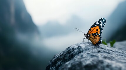 Obraz premium Butterfly in Misty Mountains