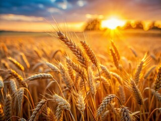 Miniature Wheat Field, Tilt-Shift Photography, Golden Hour, Rural Landscape, Summer Harvest