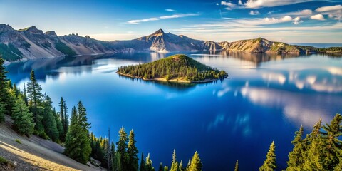 Minimalist Crater Lake Oregon: Serene Island Landscape Photography