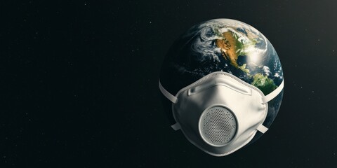 PM2.5 concept.A globe wearing a protective mask, symbolizing global health and environmental concerns related to pollution and pandemics.