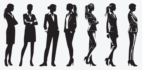 Black Vector of Professional Business Women in Stylish Attire, silhouettes of people