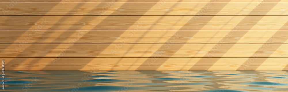Poster the natural bamboo wood panel texture resembles a serene panoramic pattern of light and shadow on a 