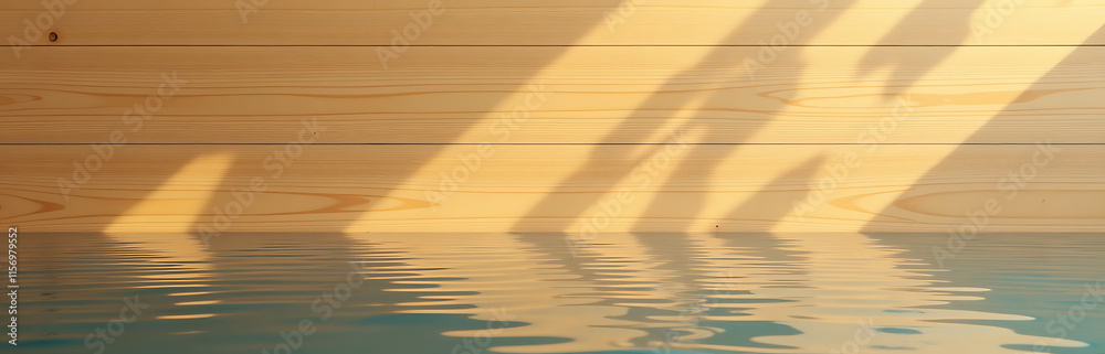 Poster the natural bamboo wood panel texture resembles a serene panoramic pattern of light and shadow on a 