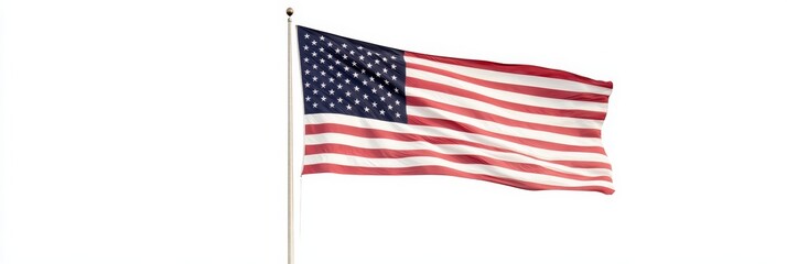 Obraz premium American Flag on White Background - Patriotic symbol, national pride, freedom, independence, American spirit. A waving USA flag against a clean white backdrop.