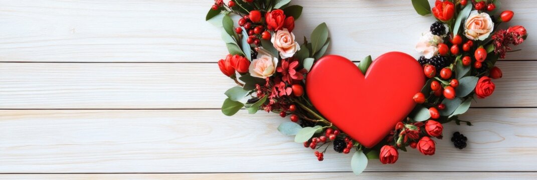 Elegant Floral Heart Wreath Valentine Decor - Romantic Valentine's Day decor.  A red heart in an elegant floral wreath symbolizes love, romance, affection, and celebration.  Perfect for festive displa