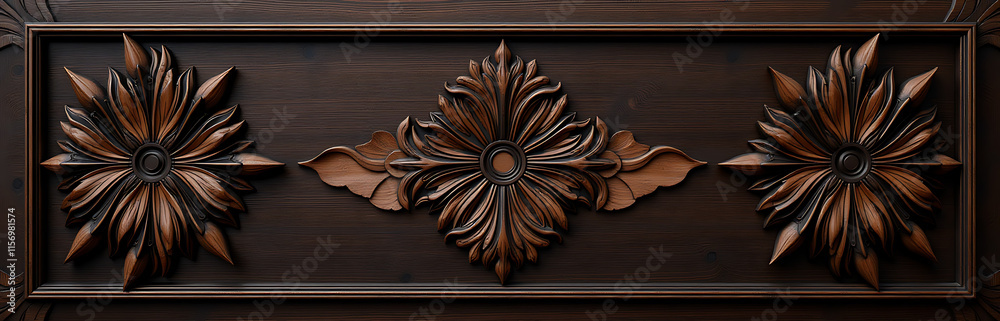 Aufkleber The Makassar Wood Panel Features An Exotic Dark Wood Texture With A Unique Repeating Pattern On A Stylish Banner. 00001