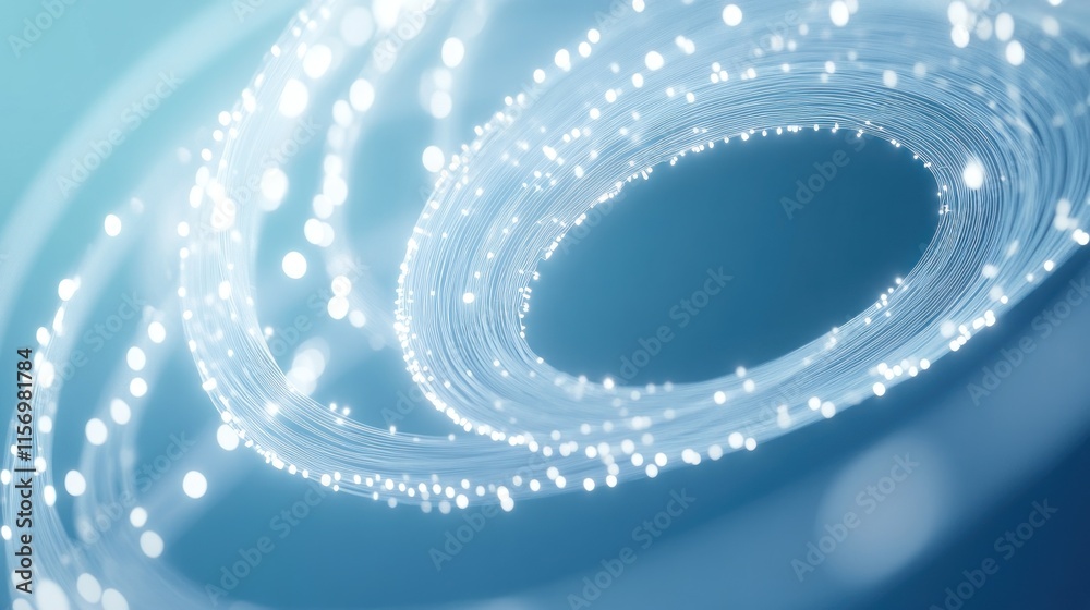 Poster Abstract swirling light trails forming a luminous ring on a teal background.