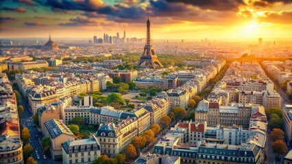 Fototapeta premium Minimalist Parisian Cityscape: Elevated View of Iconic Landmarks