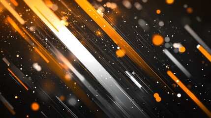 Abstract background with orange and black diagonal lines and bokeh lights.