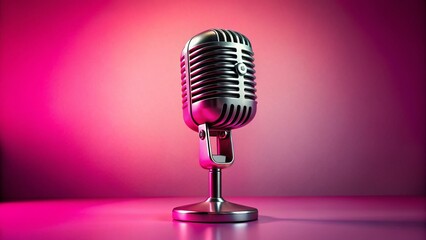 Minimalist Pink Background Classic Microphone Music Communication Stock Photo