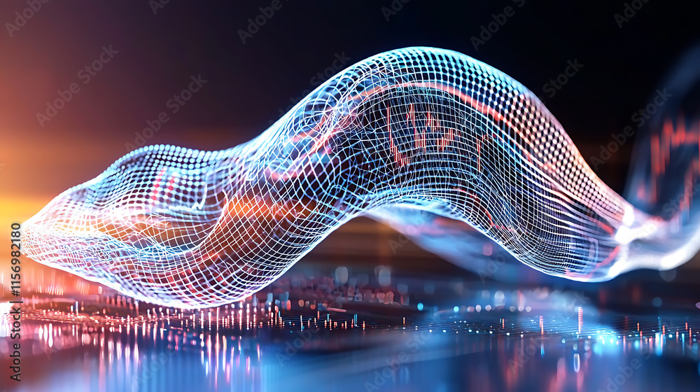 Poster digital waveform animation virtual space abstract art tech environment futuristic viewpoint data vis