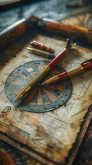 Fototapeta premium Intricate darts on a vintage table close-up still life artistic setting hyper-realistic detailing