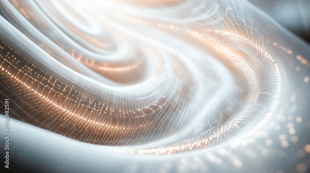 Poster Abstract swirling light patterns, glowing gold lines and white smoke effect.