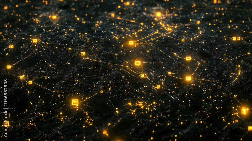 Poster abstract glowing network map.