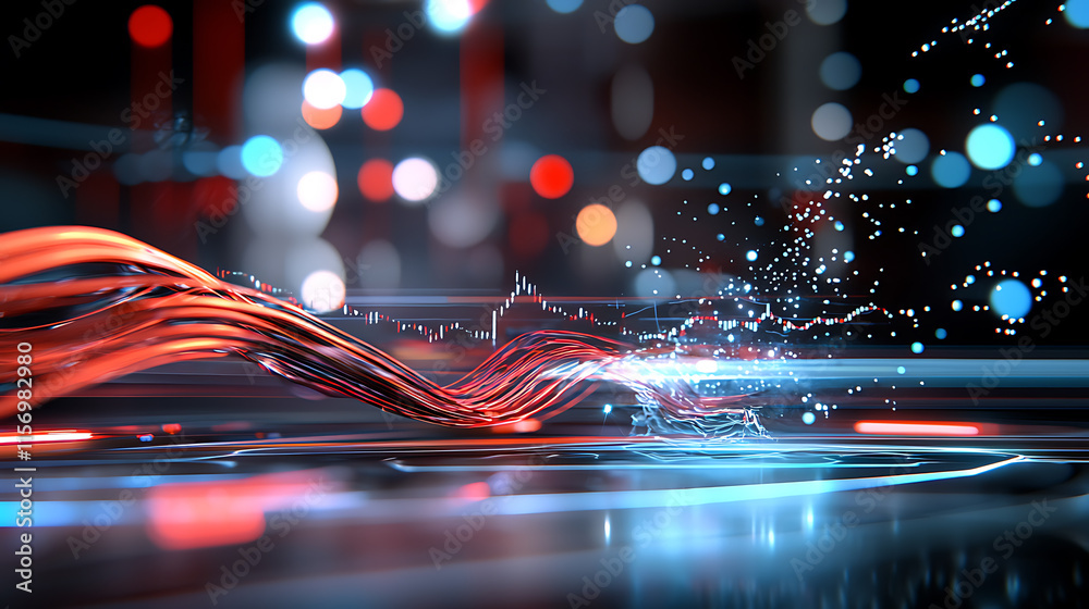 Poster dynamic light trails and data visualization in a futuristic setting abstract graphics high-tech envi