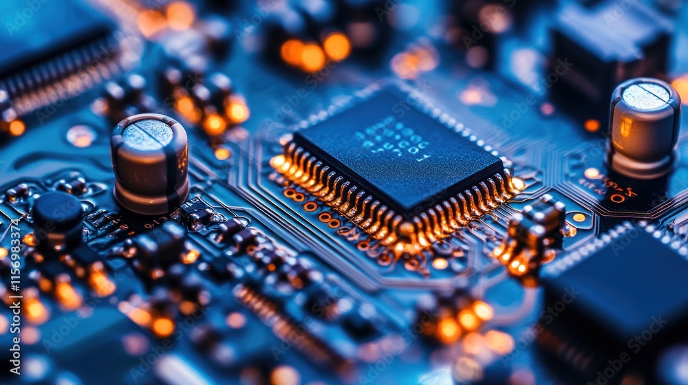 Aufkleber Close-up of a circuit board with microchip and components.
