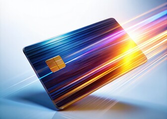 Macro shot of a credit card, blurred background, minimalist design, clean lines highlighting banking and finance.