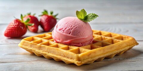 Minimalist Waffle and Strawberry Ice Cream - Delicious Summer Treat