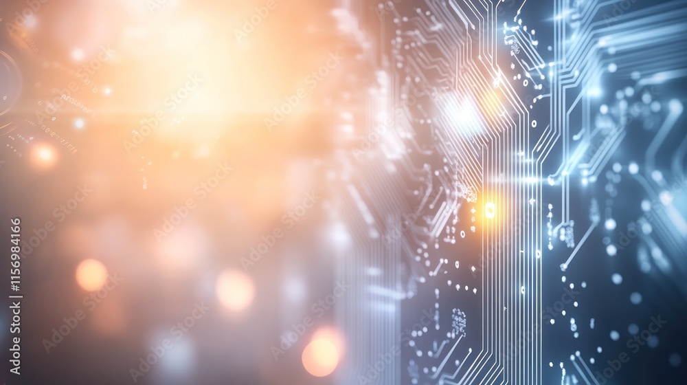 Fototapete abstract circuit board background with glowing lights and bokeh effect, representing technology and 