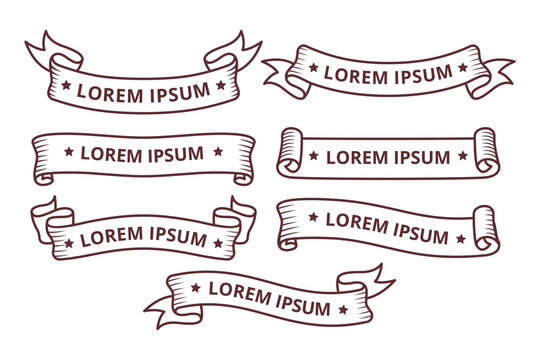 vector set of lineart ribbon banner retro image assets

