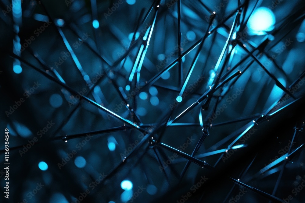 Aufkleber Abstract blue glowing lines and bokeh.