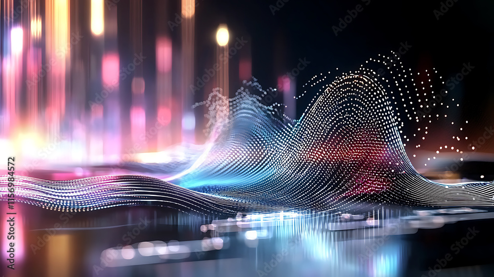 Poster dynamic light waves representing data visualization digital space graphic art abstract environment c