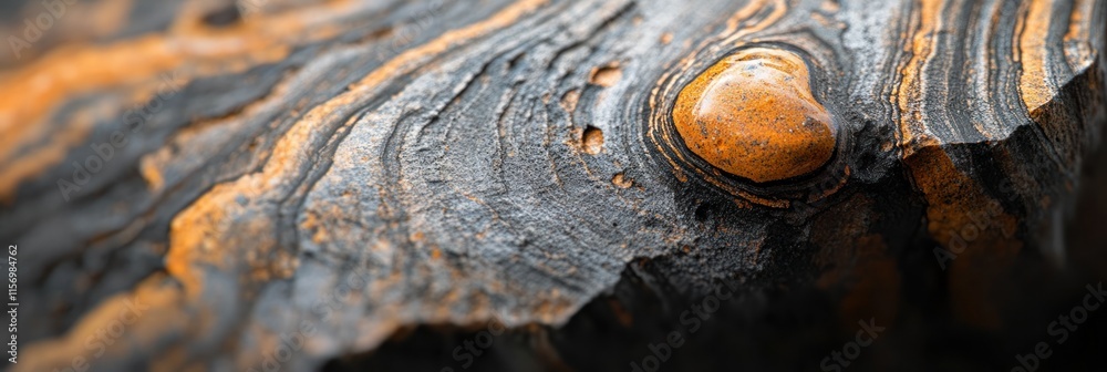Poster Close-up of a striking orange and gray stone with unique swirling patterns and texture.