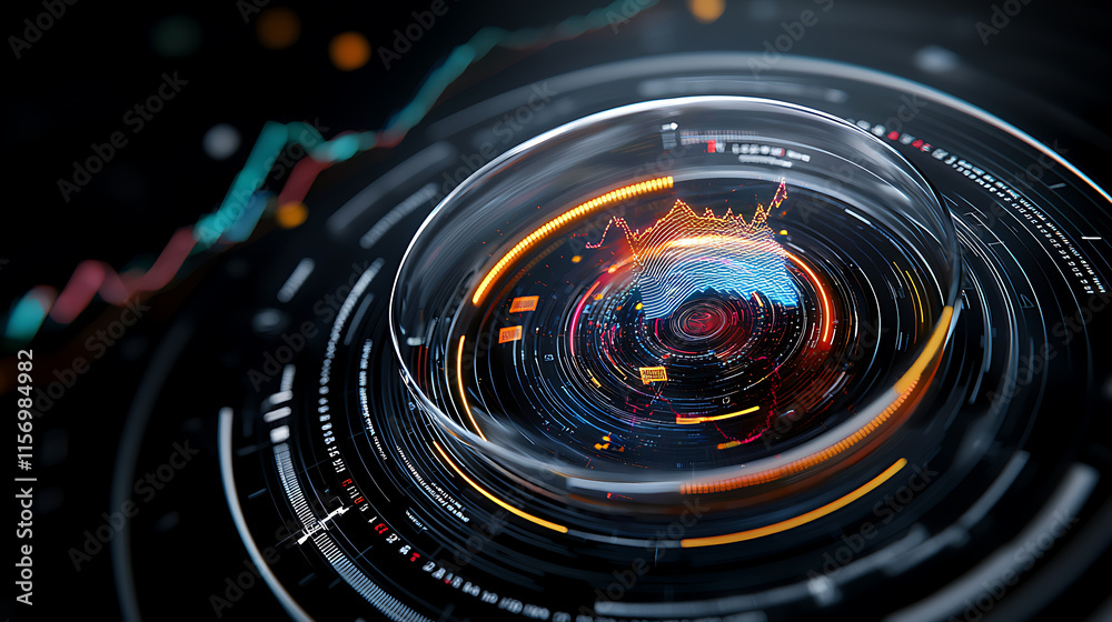 Poster dynamic data visualization digital space infographic virtual environment close-up view insights on a