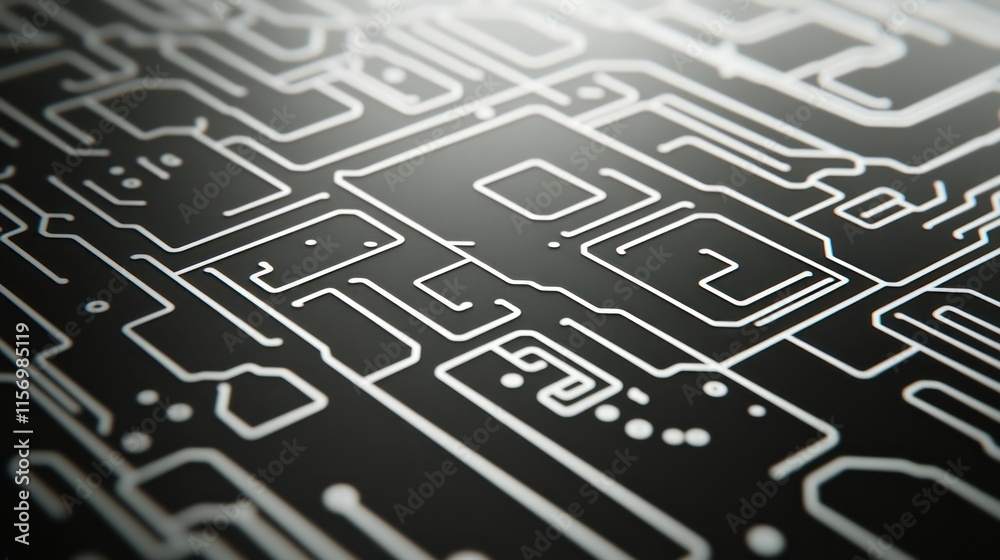 Fototapete close-up of intricate circuit board pattern, showcasing complex technological design.