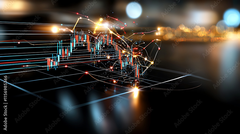 Poster dynamic financial market analysis with graphical data visualizations digital workspace infographic h