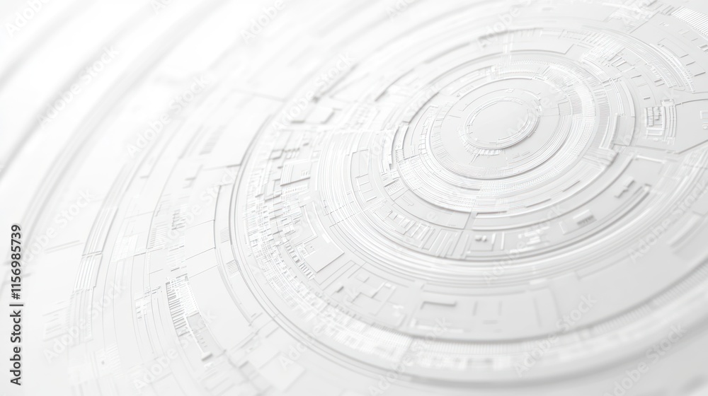 Aufkleber Abstract white circular technology background with concentric rings and lines.