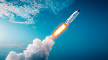 Rocket Launching Into Blue Sky for Business Growth