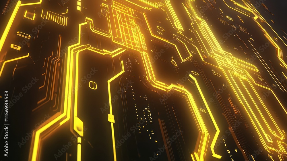 Aufkleber glowing orange circuit board texture, abstract technological background.