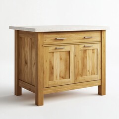 Oak Kitchen Island with White Countertop