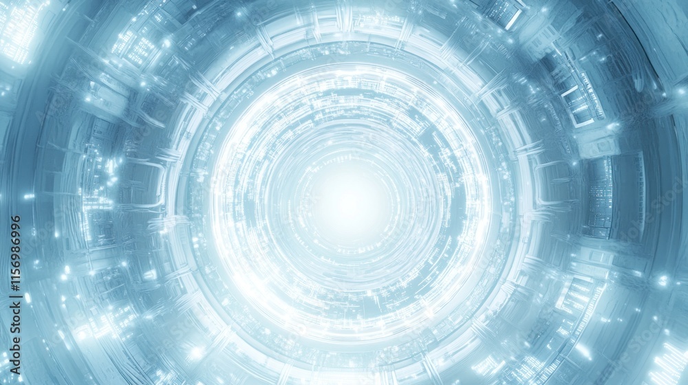 Poster Abstract futuristic tunnel with glowing light at the end.