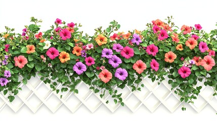 Vibrant assortment of blooming flowers on a white isolated background