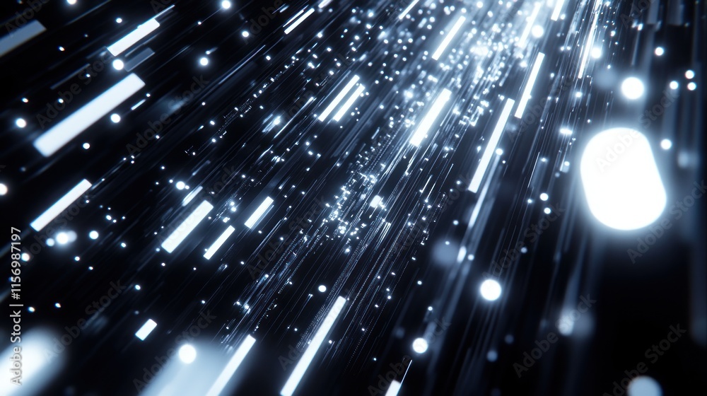 Aufkleber Abstract glowing lines and particles moving fast in dark space.