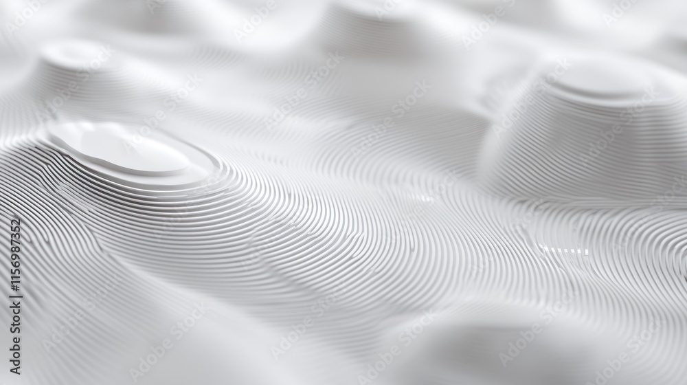 Fototapete Abstract white 3D textured surface with concentric circles and wave patterns.