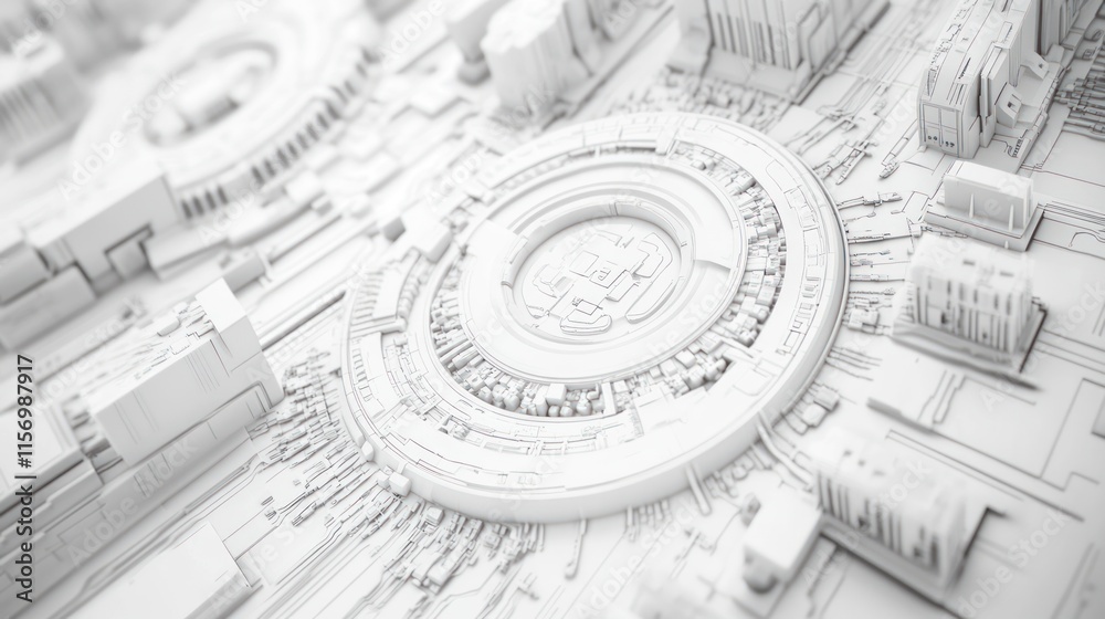 Poster Abstract white technological circuitry design.
