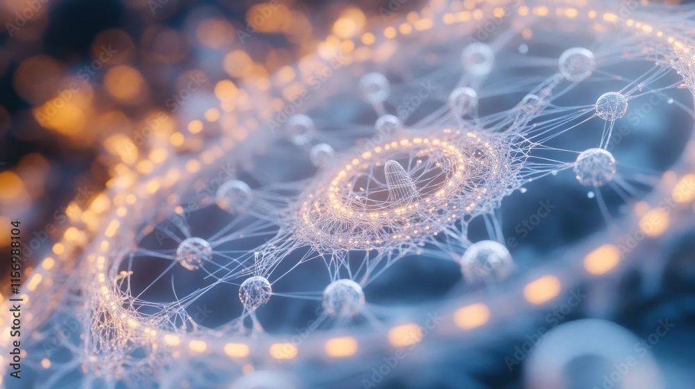 Aufkleber Abstract glowing network spiral with nodes and connections.