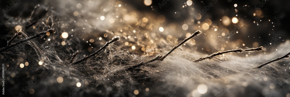 Aufkleber frost-covered branches with bokeh lights.